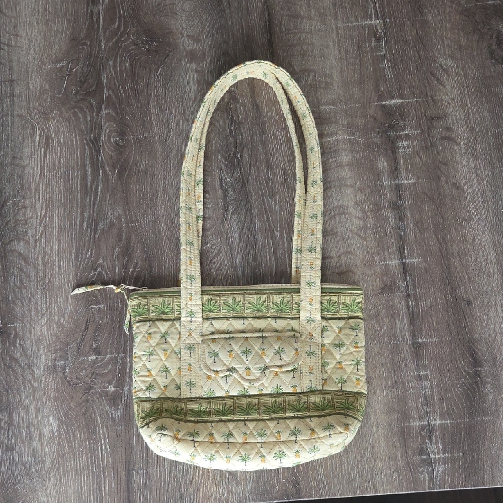 Tanya Lee Design Palm Tree Pineapple Quilted Tote Bag - Green and Cream